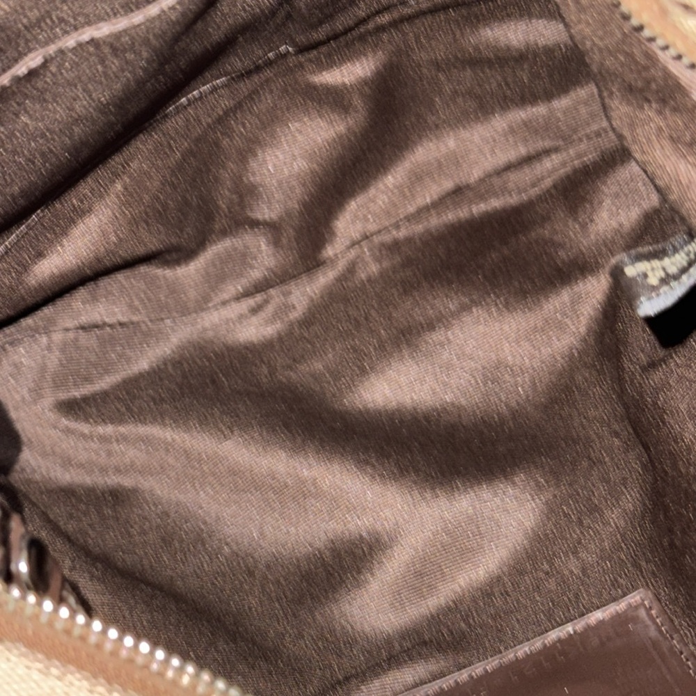 •COACH•TAN & BROWN SIGNATURE “C” STRIPED LOGO FILE TOTE CROSSBODY BAG EUC - Picture 16 of 17